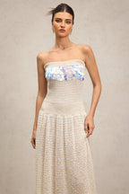kimberley beige off-shoulder Sleeveless sequin jersey Maxi Dress