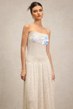 kimberley beige off-shoulder Sleeveless sequin jersey Maxi Dress
