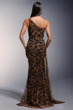 jocelyn High Slit Feather One-shoulder Maxi Dress