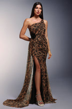 jocelyn High Slit Feather One-shoulder Maxi Dress
