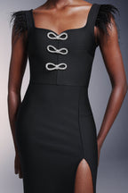 josephine Bows High Slit Diamond Bandage Midi Dress