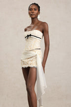 white Herringbone tube top floral ruffle mini dress suit