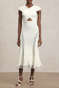 Rcia Sleeveless Lace Hollow Out Bandage Midi Dress