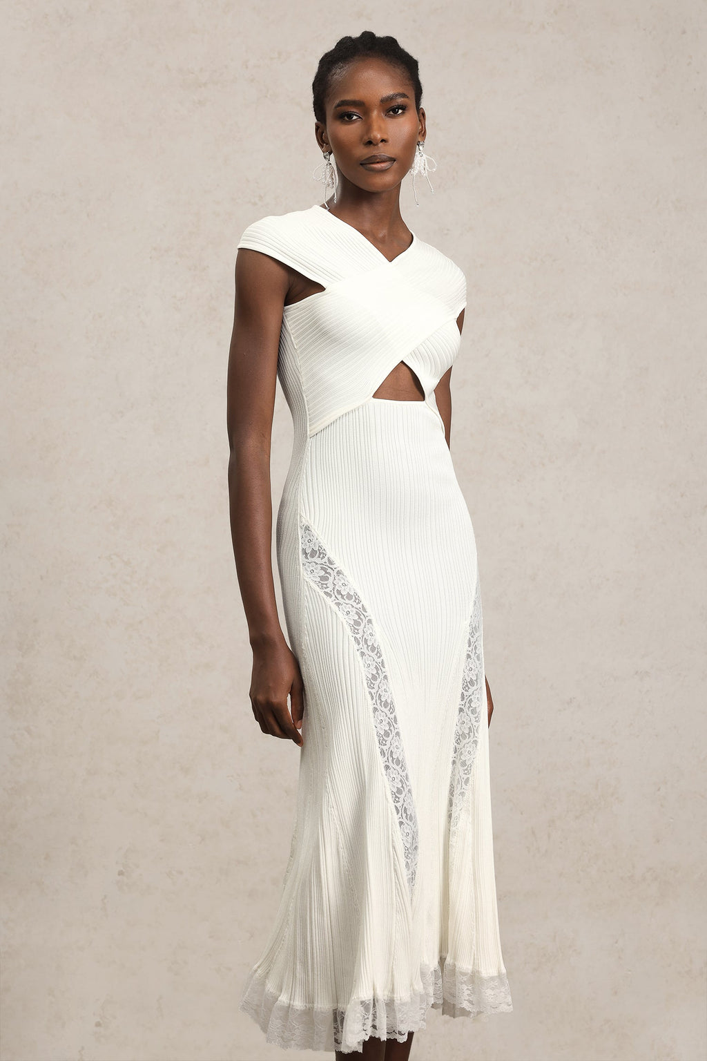 Rcia Sleeveless Lace Hollow Out Bandage Midi Dress