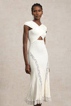 Rcia Sleeveless Lace Hollow Out Bandage Midi Dress