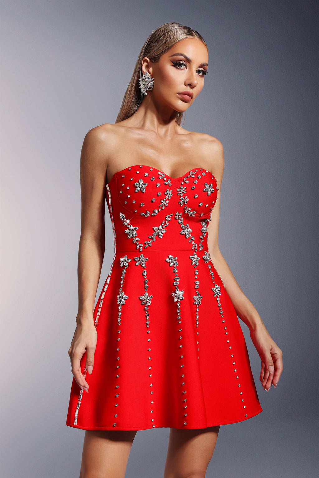 Flowering Girl Women Julie Strapless Diamond Bandage Mini Dress