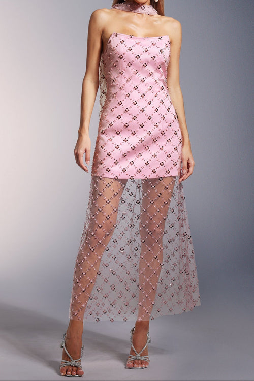 Flowering Girl Women Alberta Strapless Sequins Pearl Mini Dress In Pink