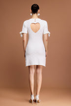 Round Neck Short Sleeves Pearl Dot Printed Mini Dress