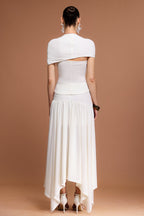 kristin Short Sleeves Asymmetric Folds Top And Skirt Two-Piece Set