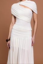 kristin Short Sleeves Asymmetric Folds Top And Skirt Two-Piece Set