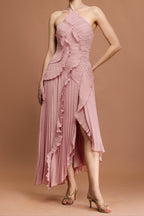 alva Sleeveless Folds Slit Maxi Dress in light pink