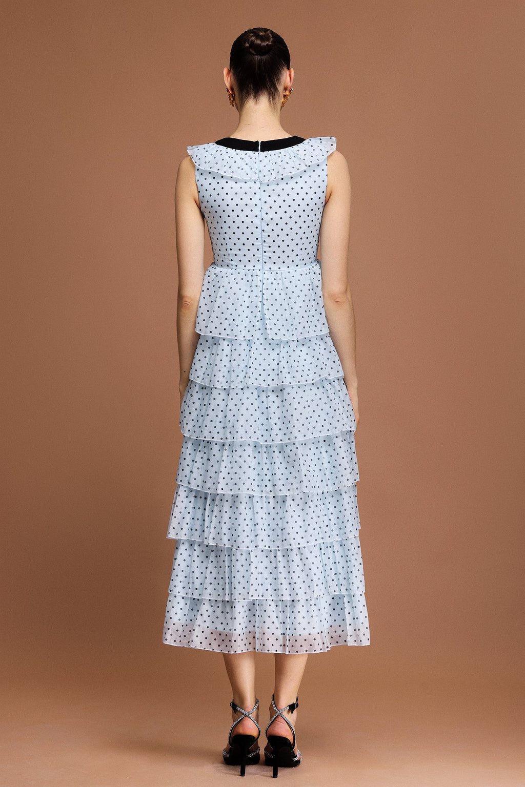 V-Neck Sleeveless Bowknot Folds Dot Printed Midi Dress