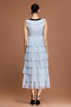 V-Neck Sleeveless Bowknot Folds Dot Printed Midi Dress