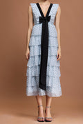 V-Neck Sleeveless Bowknot Folds Dot Printed Midi Dress