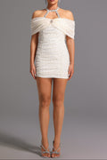 joa Halter Off-The-Shoulder Bow Mini Dress in apricot