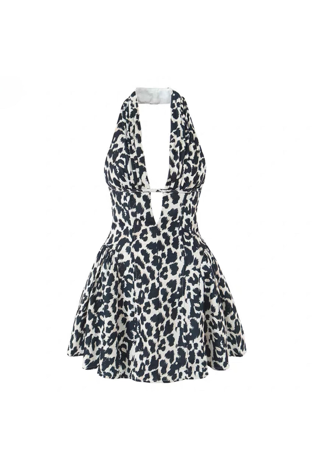 Cheetah Print Halter Linen Mini Dress