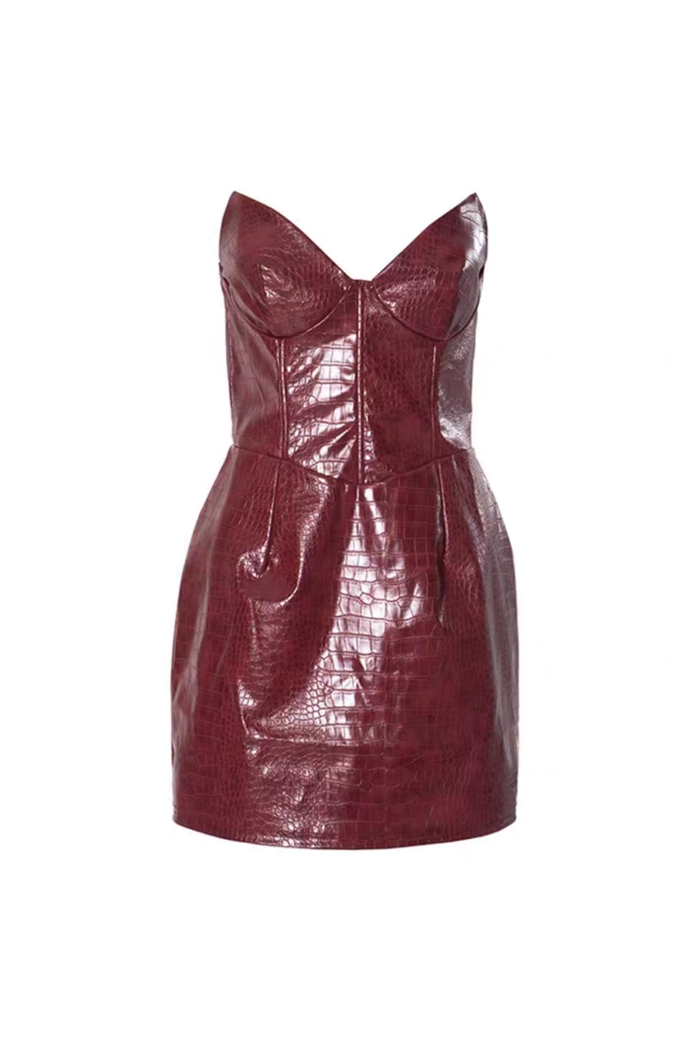 janice Crocodile Pattern Strapless Leather Mini Dress