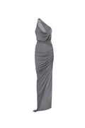 one-shoulder sleeveless ruched bodycon maxi dress in grey