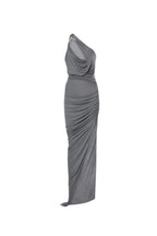 one-shoulder sleeveless ruched bodycon maxi dress in grey