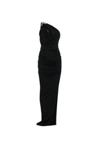 one-shoulder sleeveless ruched bodycon maxi dress in black