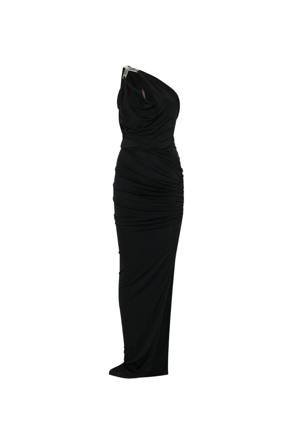 one-shoulder sleeveless ruched bodycon maxi dress in black