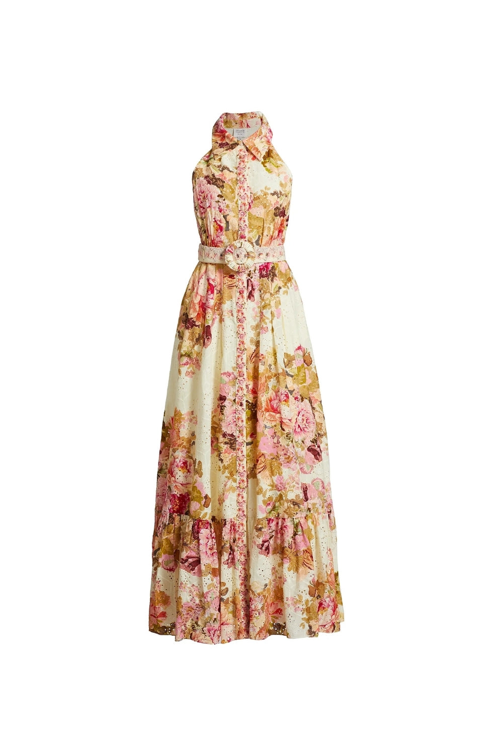 multicolor embroidery print maxi shirt dress