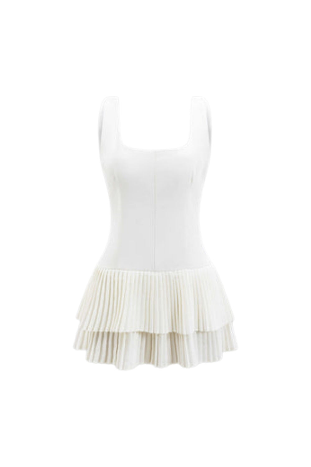 Square Neck Pleated layered mini Dress