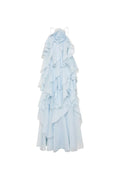 off-shoulder ruffle Layered Maxi Dress in blue