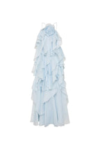 off-shoulder ruffle Layered Maxi Dress in blue