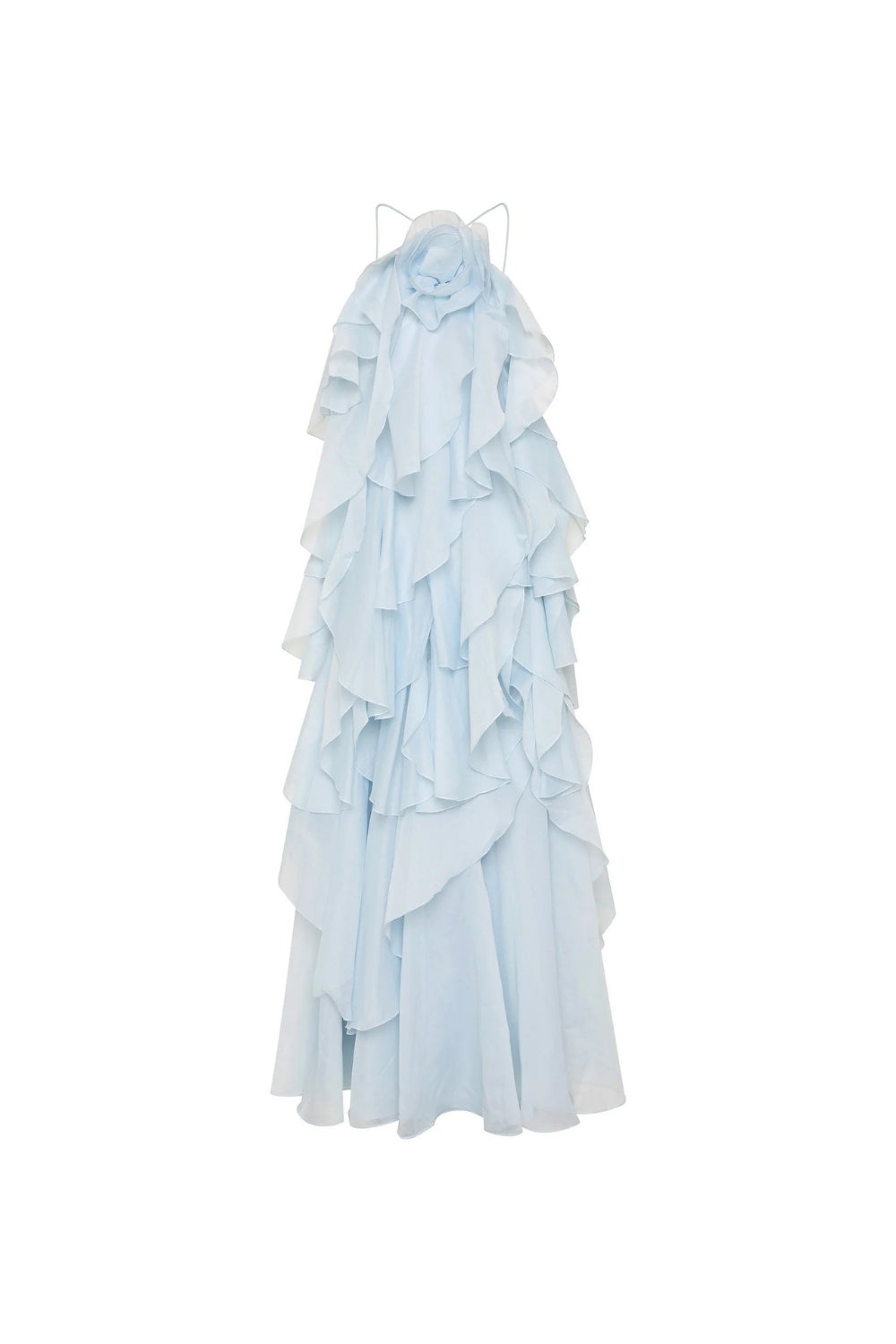 off-shoulder ruffle Layered Maxi Dress in blue