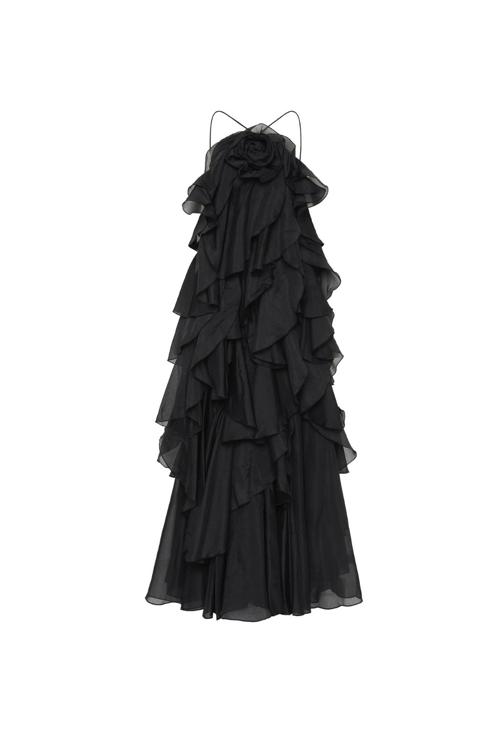 Off-Shoulder Ruffle Layered Maxi Dress In Black