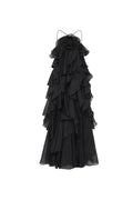 Off-Shoulder Ruffle Layered Maxi Dress In Black