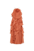 Off-Shoulder Ruffle Layered Maxi Dress In Coral Clay