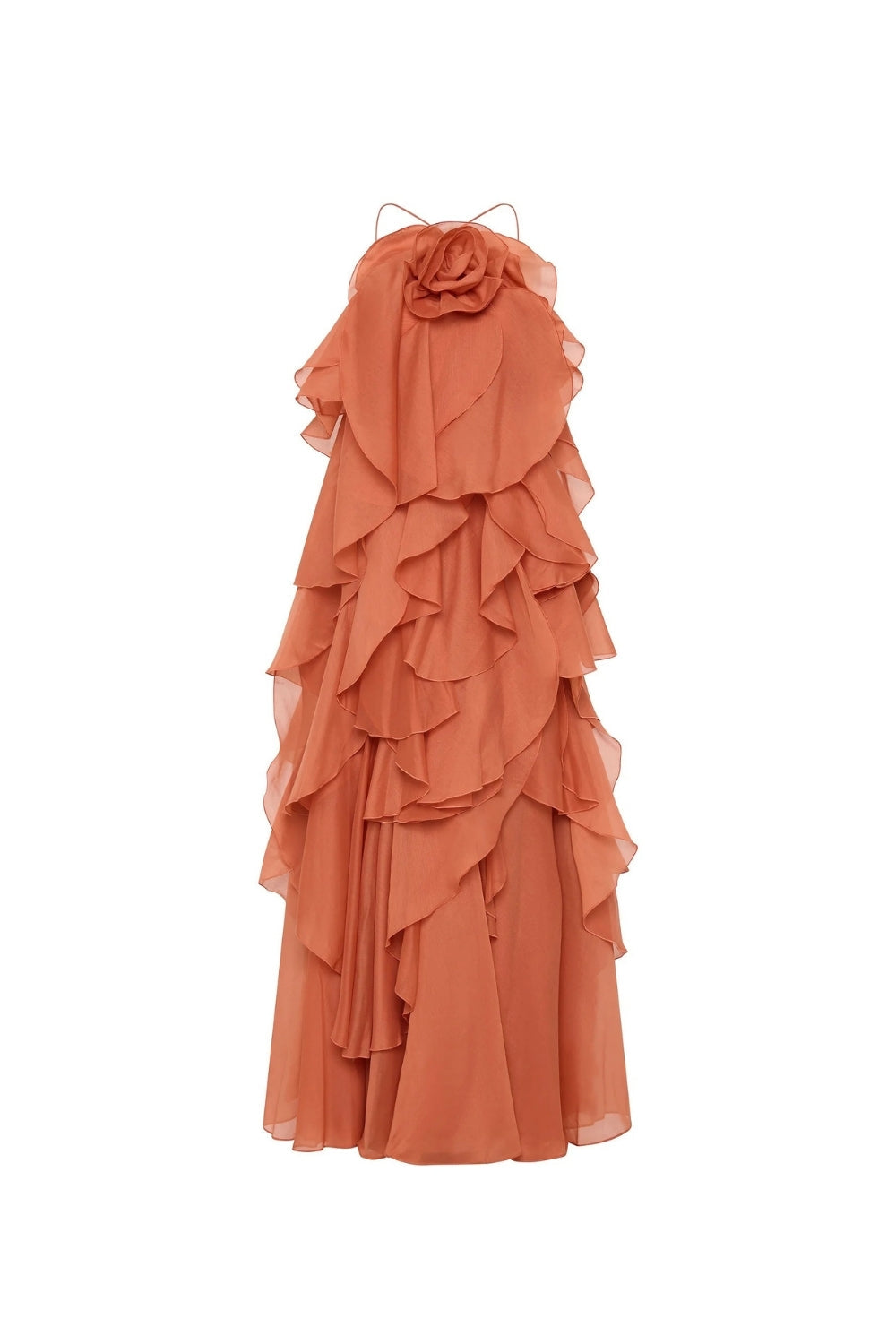 Off-Shoulder Ruffle Layered Maxi Dress In Coral Clay
