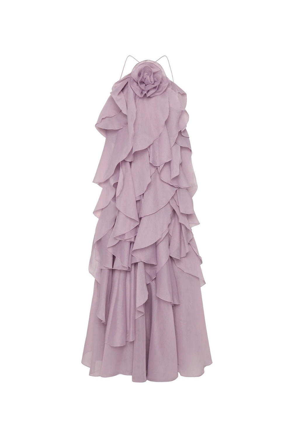 off-shoulder ruffle Layered Maxi Dress in purple