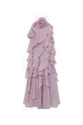 off-shoulder ruffle Layered Maxi Dress in purple