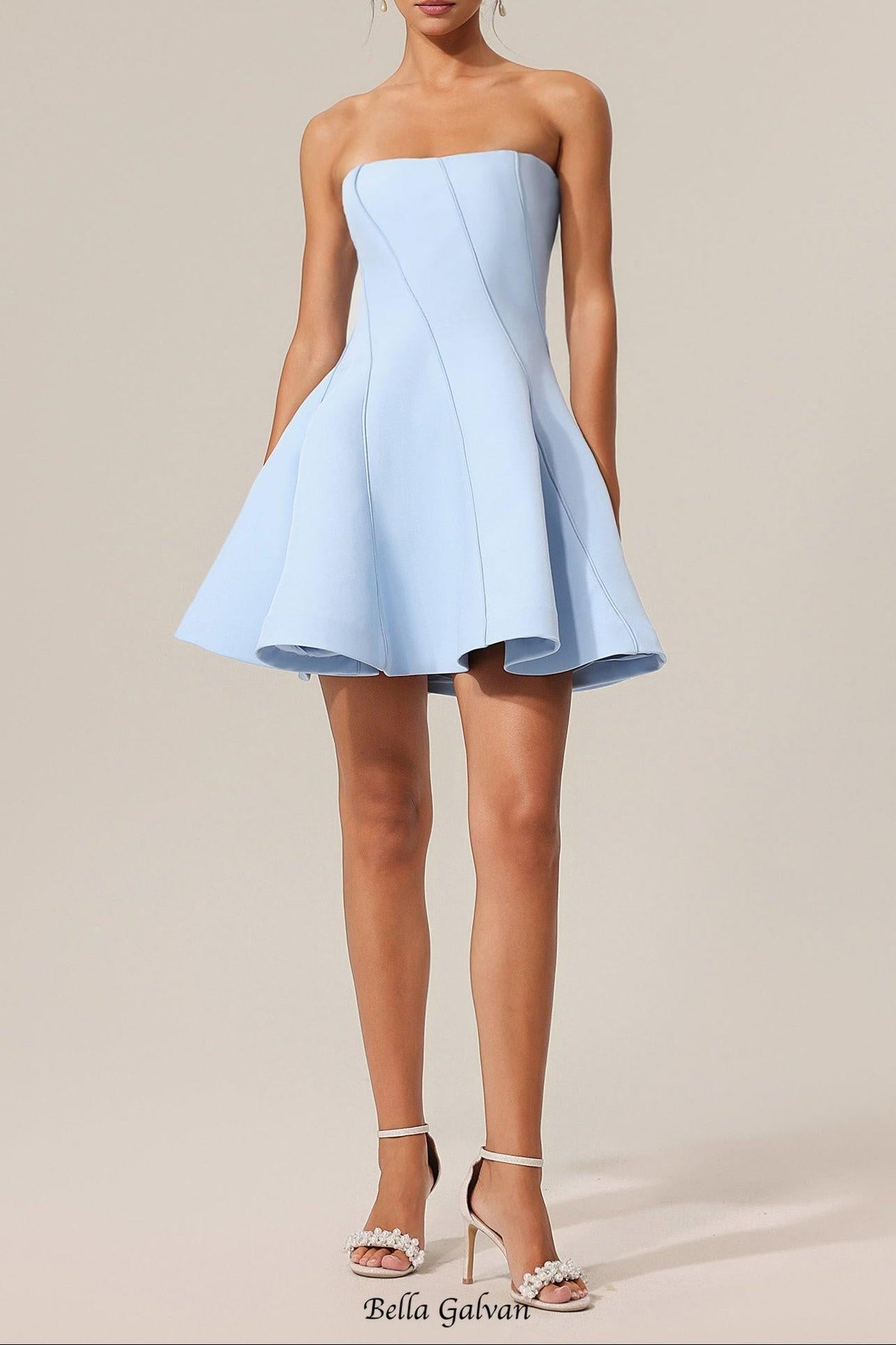 natividad off-shoulder Sleeveless Mini Dress in blue