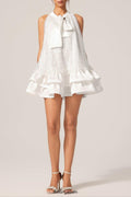 gemma sequin Sleeveless Bowknot Mini Dress in white