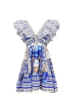 Printed Plunge Neck Mini Dress
