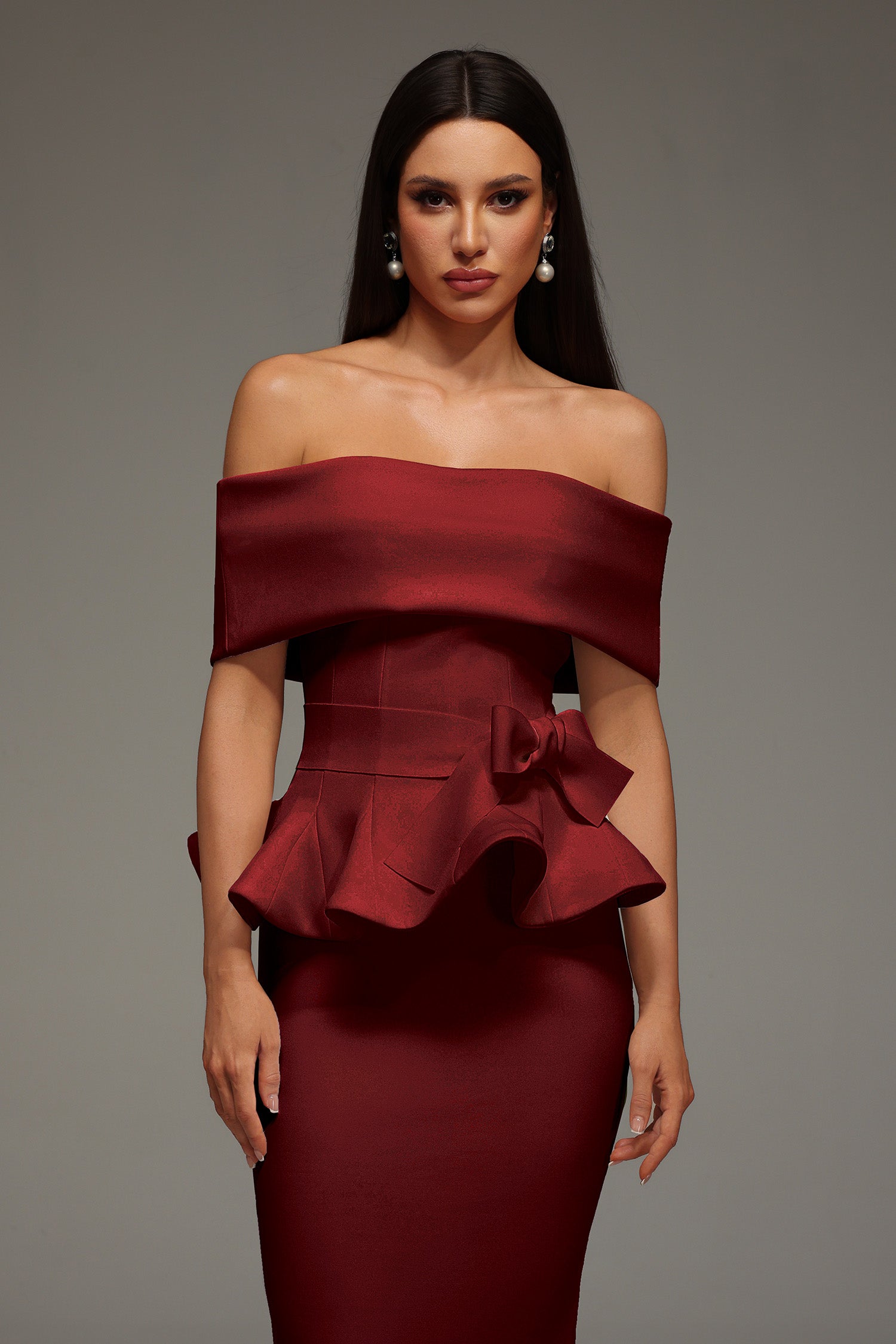 Flowering Girl Women Eleanore Off The Shoulder Ruffled Edge Red Midi Dress