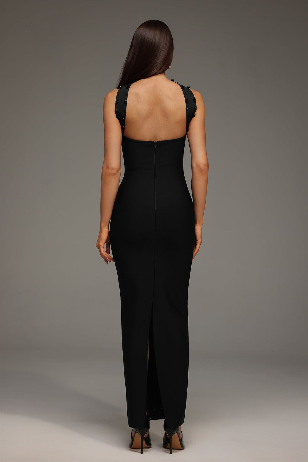 Nesya Sleeveless Pearl Bandage Maxi Dress