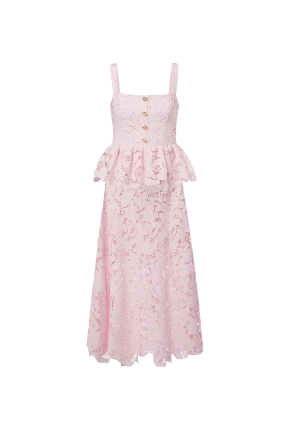 Pink Lace Peplum Midi Dress