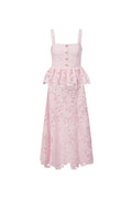 Pink Lace Peplum Midi Dress