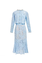 carol lace embellished top & midi skirt in blue