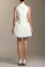 jessie white Strapless satin sleeveless puffy mini dress
