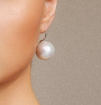 Flowering Girl Women Large Round Pearl Gold Huggie Drop Earrings