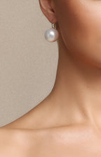 Flowering Girl Women Large Round Pearl Gold Huggie Drop Earrings