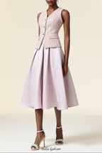 Ella pink V-Neck Sleeveless Top & Skirt Two-Piece Set