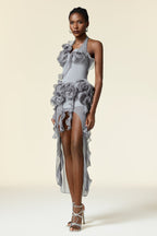 melissa grey Flower Asymmetric Folds Streame Mini Dress