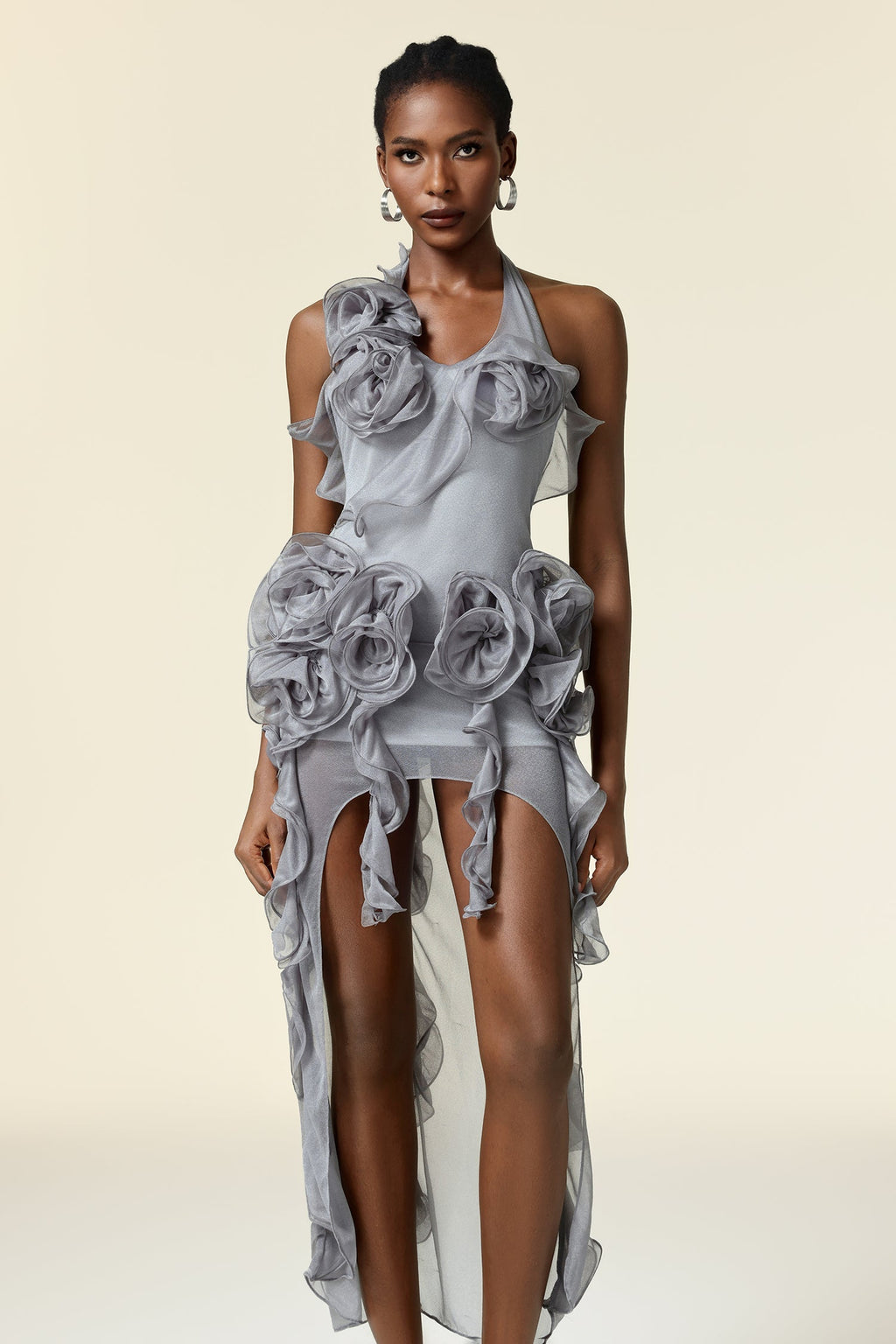 melissa grey Flower Asymmetric Folds Streame Mini Dress